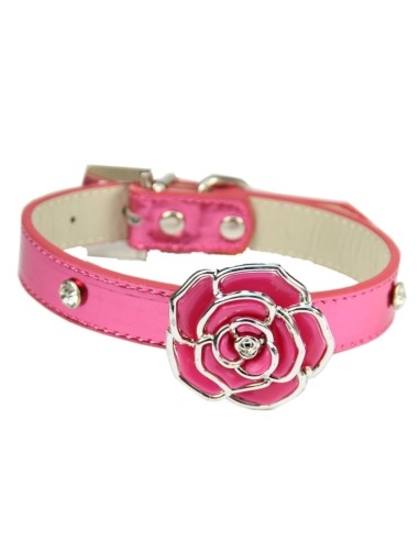 collier rose pour chien modèle fleur rosace rose