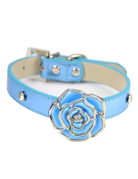 collier bleu pour chien modèle fleur rosace bleu