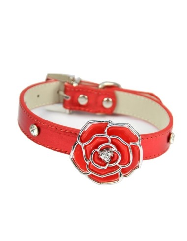 collier rouge pour chien modèle fleur rosace rouge
