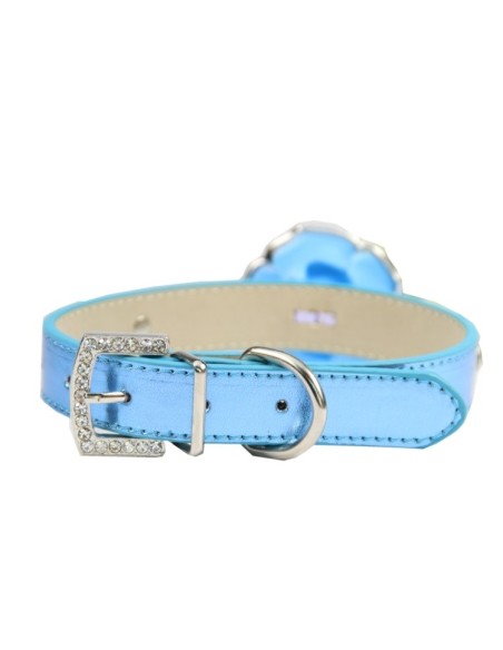 collier pour chien bleu modèle fleur rose