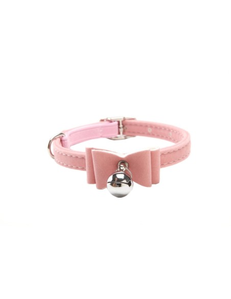 collier pour chien ou chat rose avec grelot