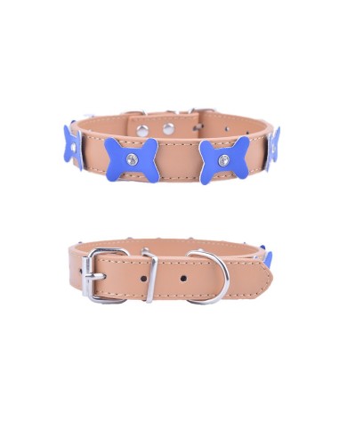 collier pour chien marron orné de petit os