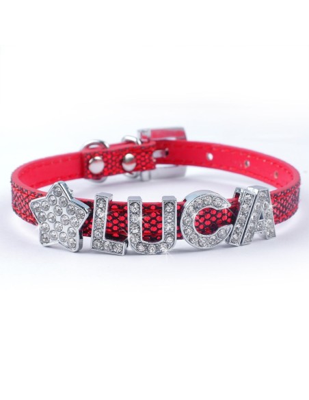 Collier pour chien rouge pailleté à personnalisé avec des lettres