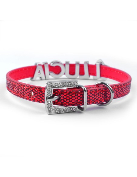 Collier pour chien rouge pailleté à personnalisé avec des lettres